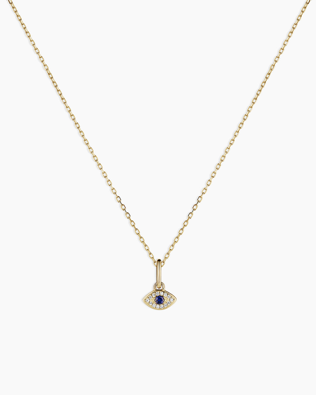 Diamond and Blue Sapphire Evil Eye Charm Necklace || option::14K Solid Gold