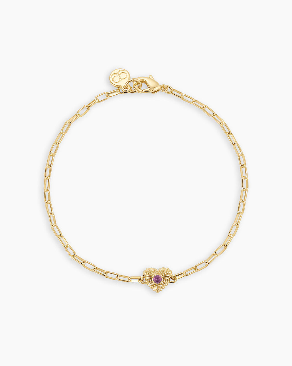 Birthstone Heart Bracelet || option::18K Gold Plated, Amethyst - February