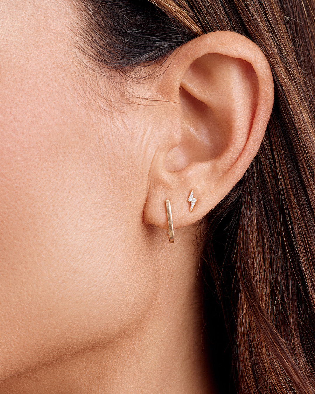 Diamond Lightning bolt earrings || option::14K Solid Gold