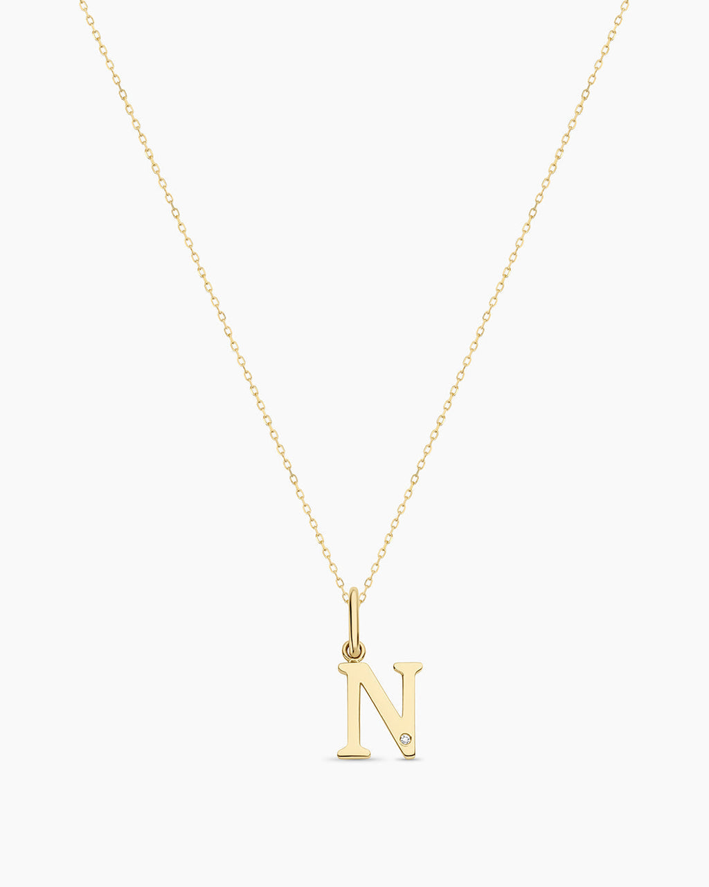 Diamond Vintage Alphabet Necklace || option::14K Solid Gold, N