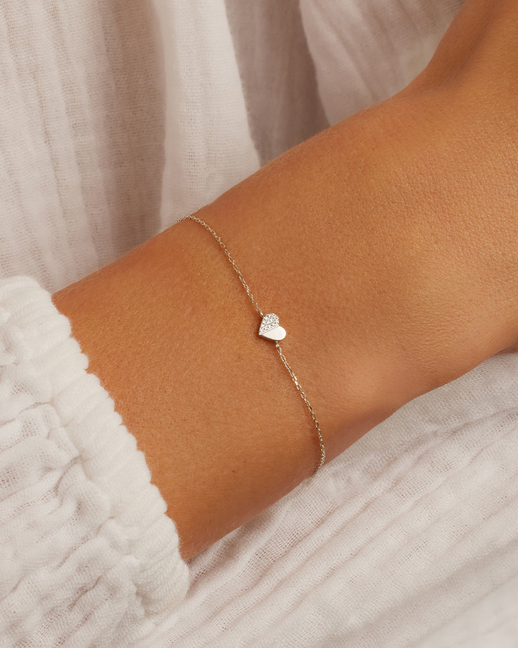 Diamond Bond Bracelet || option::14K Solid White Gold, Single - Diamonds Left
