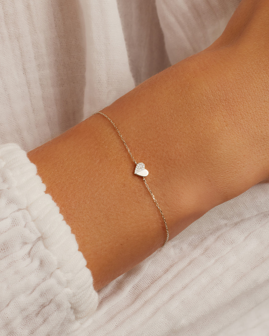 Diamond Bond Bracelet || option::14K Solid White Gold, Single - Diamonds Left