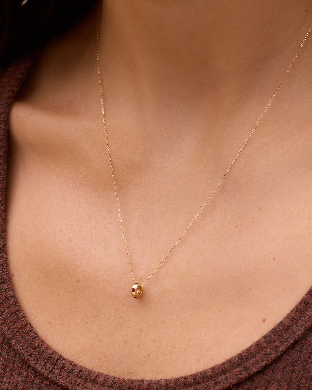 14K Gold Birthstone Halo Charm || option::14K Solid Gold, Garnet - January