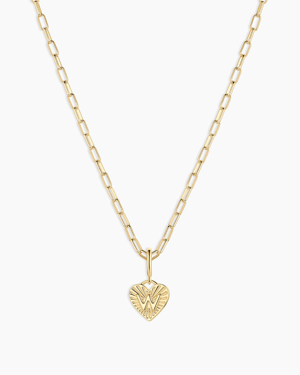 Vintage Heart Alphabet Charm Necklace -  W || option::18K Gold Plated, W