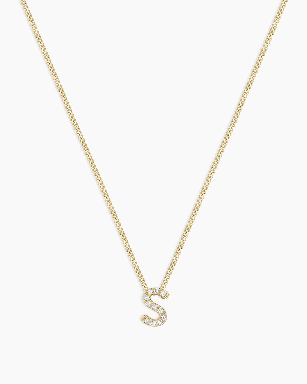 Diamond Alphabet Necklace || option::14K Solid Gold, S