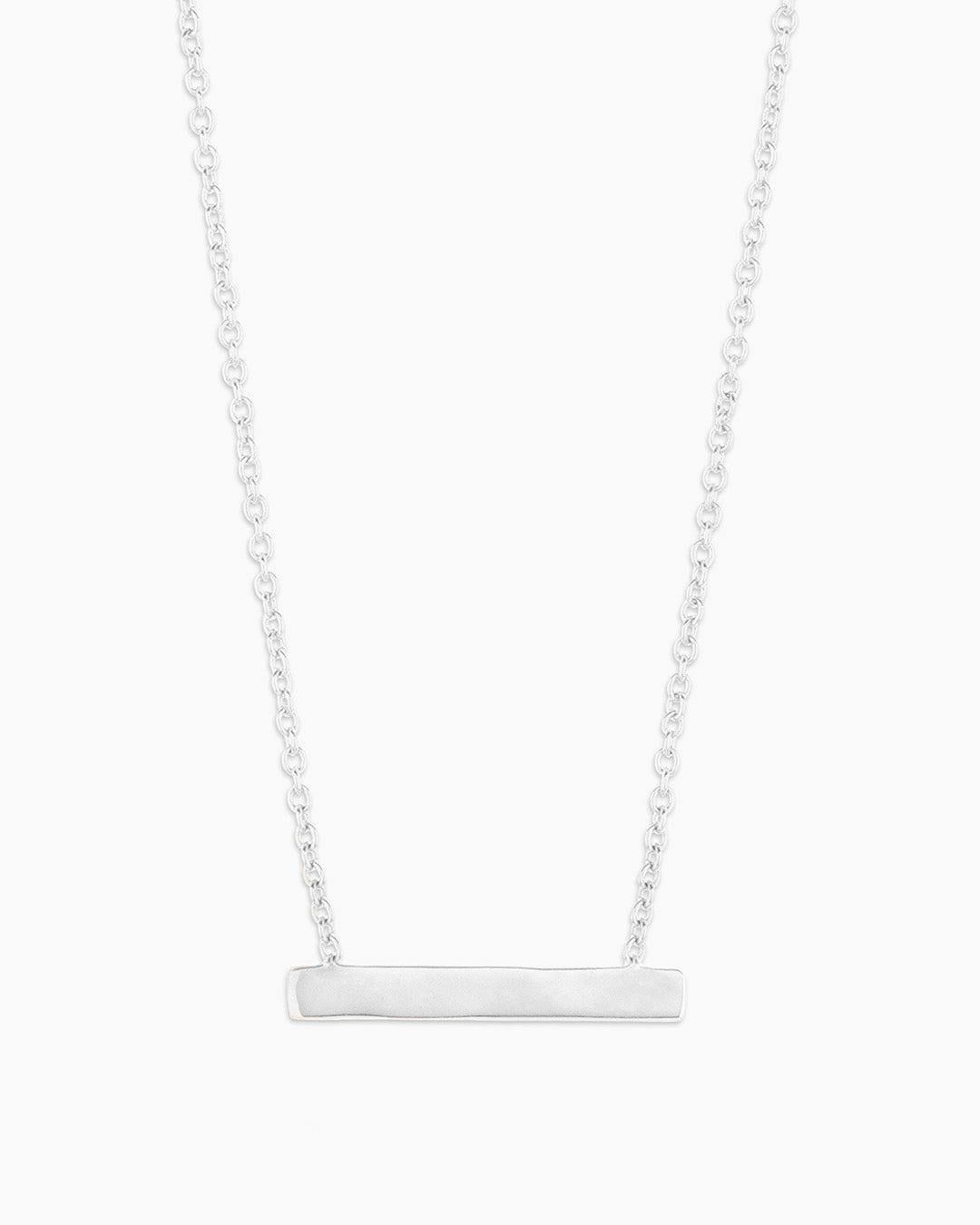 Silver | Gorjana Jewelry Silver engravable necklace, nameplate necklace, name necklace, bar name necklace, thoughtful jewelry gifts, bridal jewelry, gifts for bridesmaids
