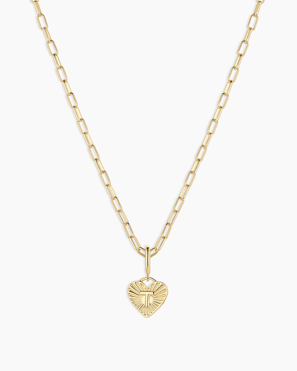 Vintage Heart Alphabet Charm Necklace -  T || option::18K Gold Plated, T