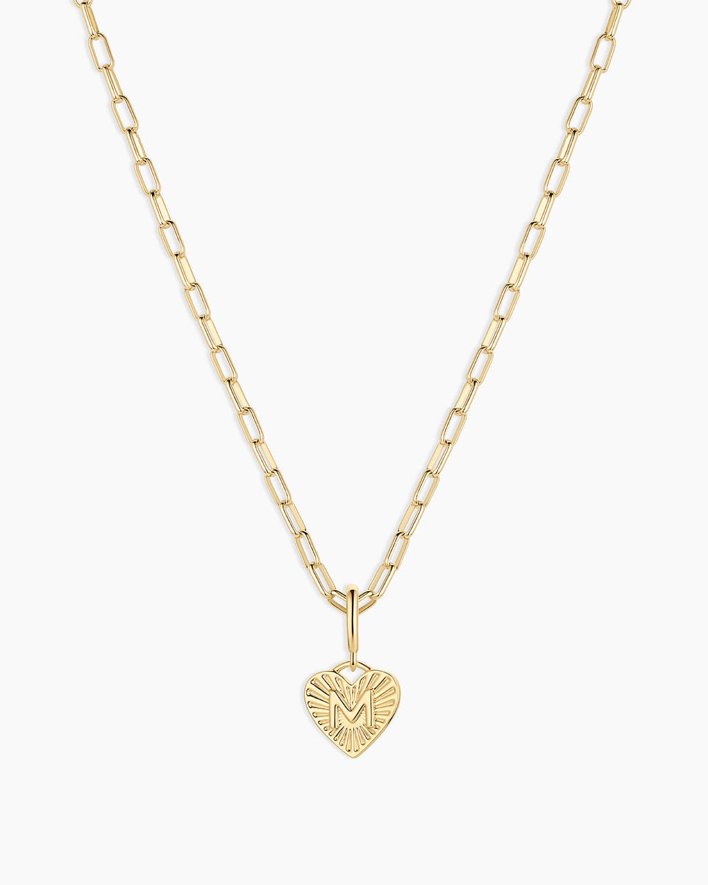 Vintage Heart Alphabet Charm Necklace -  M || option::18K Gold Plated, M