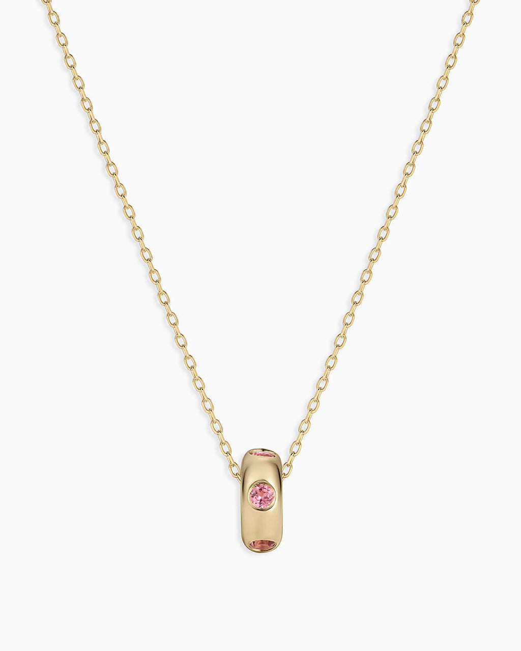 14K Gold Birthstone Halo Charm Necklace || option::14K Solid Gold, Pink Tourmaline - October