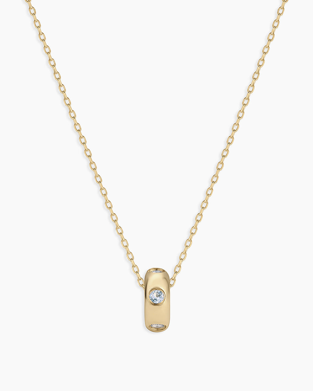 14K Gold Birthstone Halo Charm Necklace || option::14K Solid Gold, Aquamarine - March