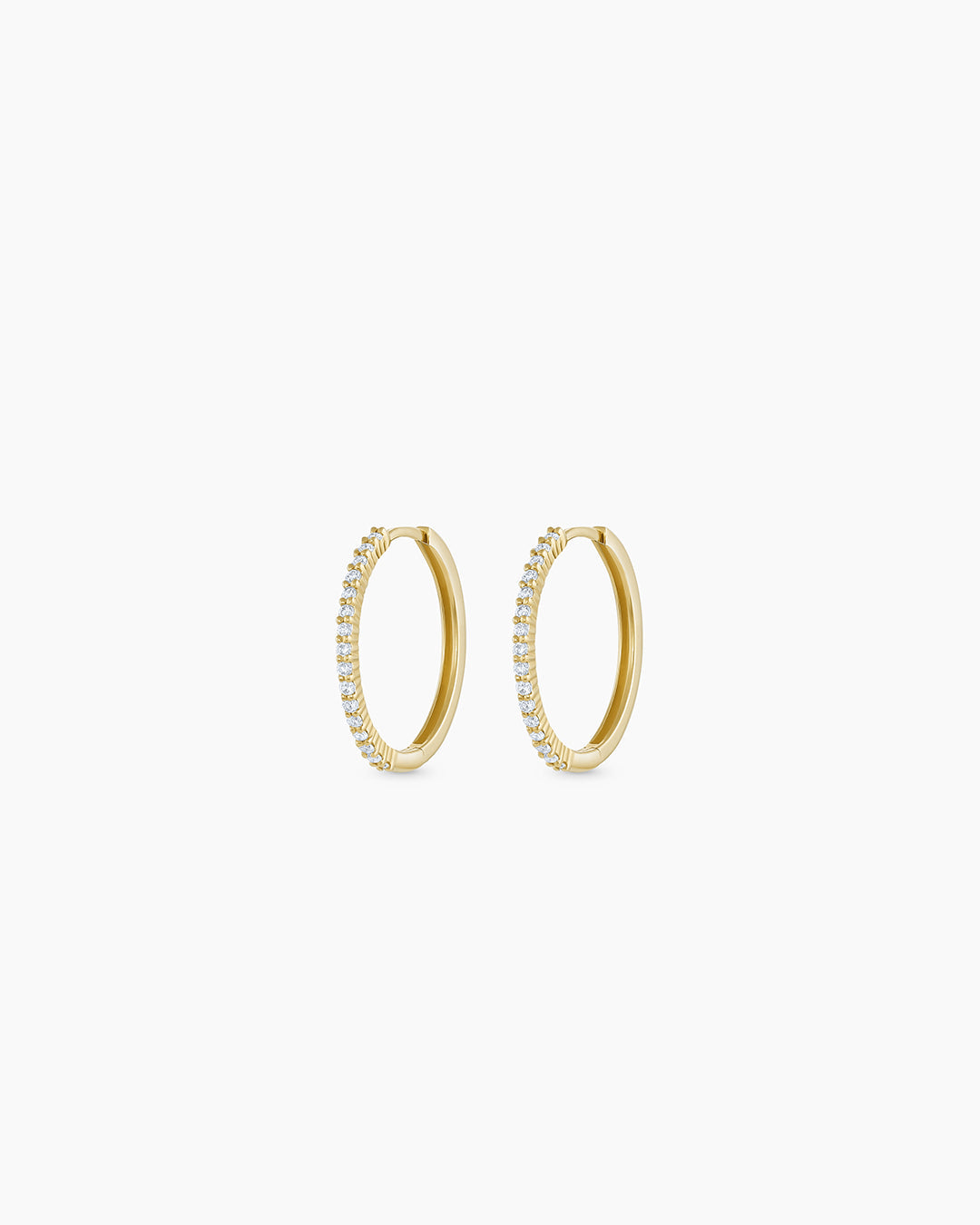 Diamond Pave 13mm Huggies || option::14K Solid Gold, 13mm