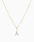 Diamond Script Alphabet Charm Necklace || option::14K Solid Gold, A