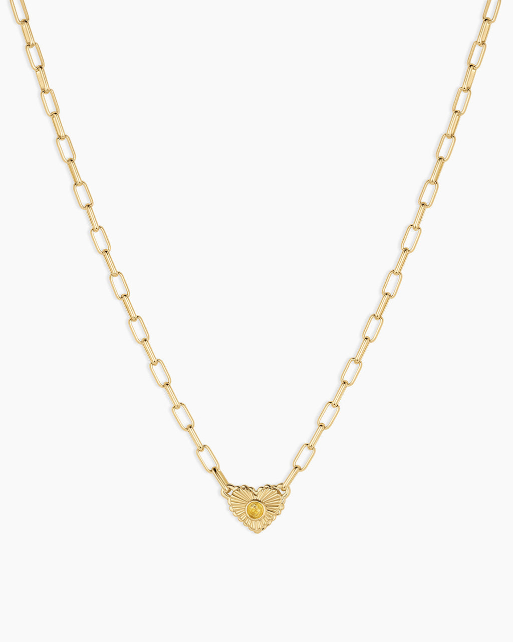 Birthstone Heart Necklace || option::18K Gold Plated, Citrine - November