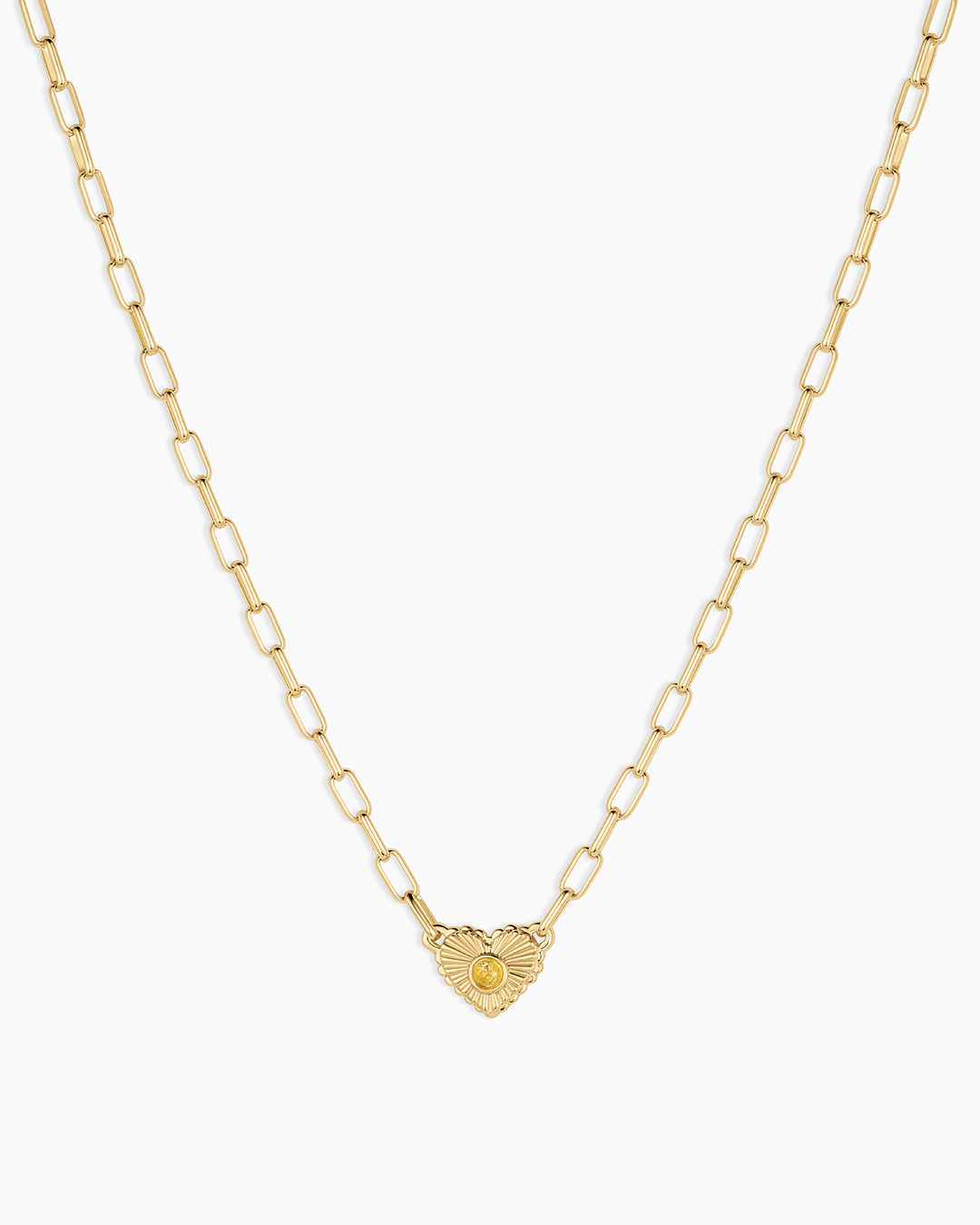 Birthstone Heart Necklace || option::18K Gold Plated, Citrine - November