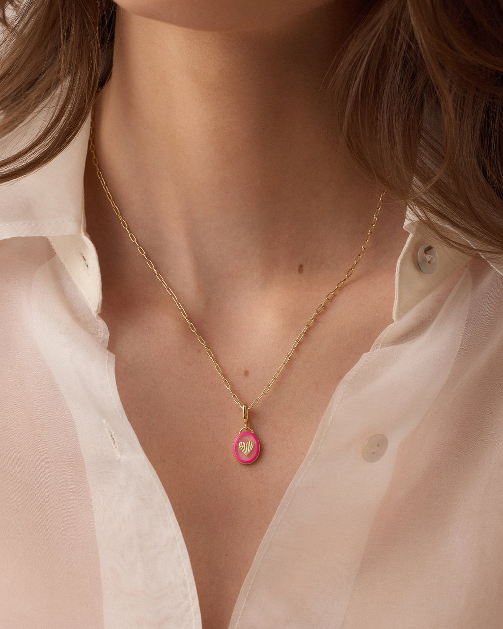 Power Gemstone Parker Charm Necklace Love || option::18K Gold Plated