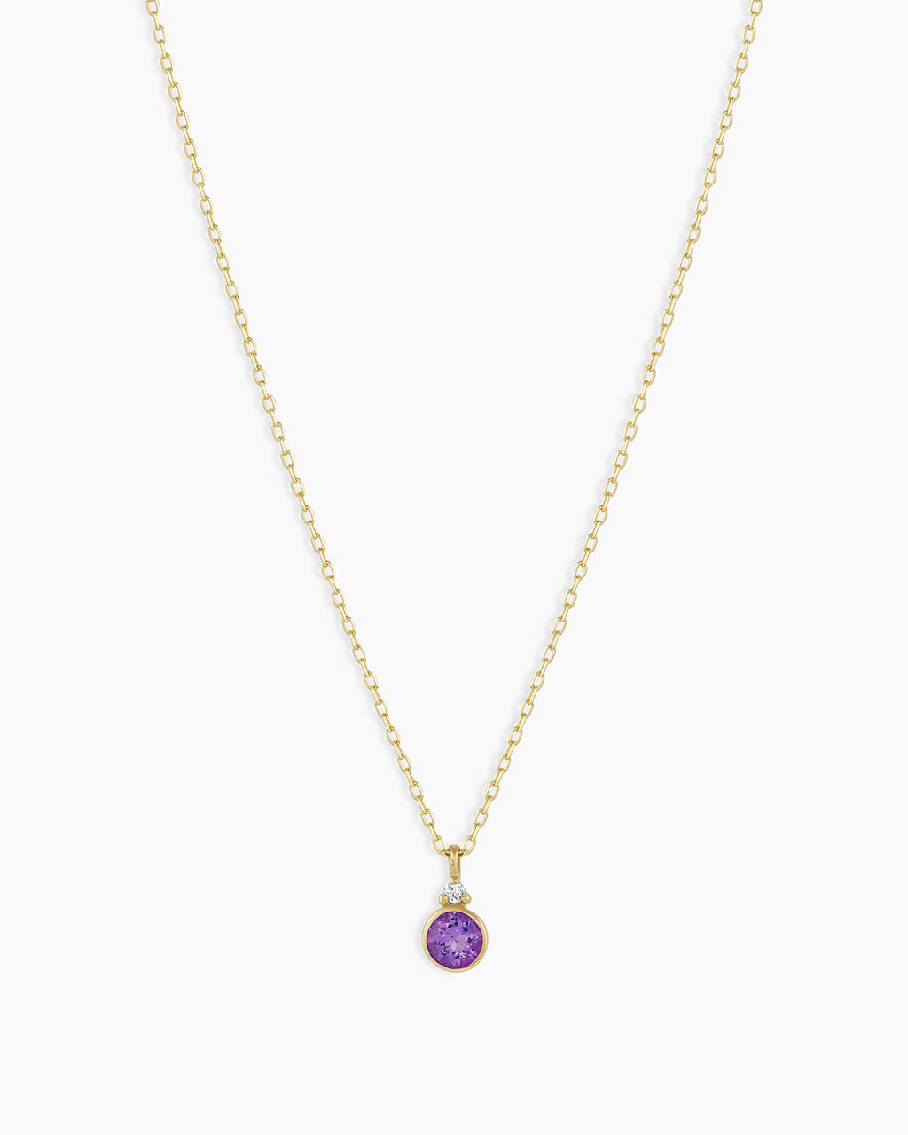 Amethyst Birthstone Necklace || option::14K Solid Gold, Amethyst - February