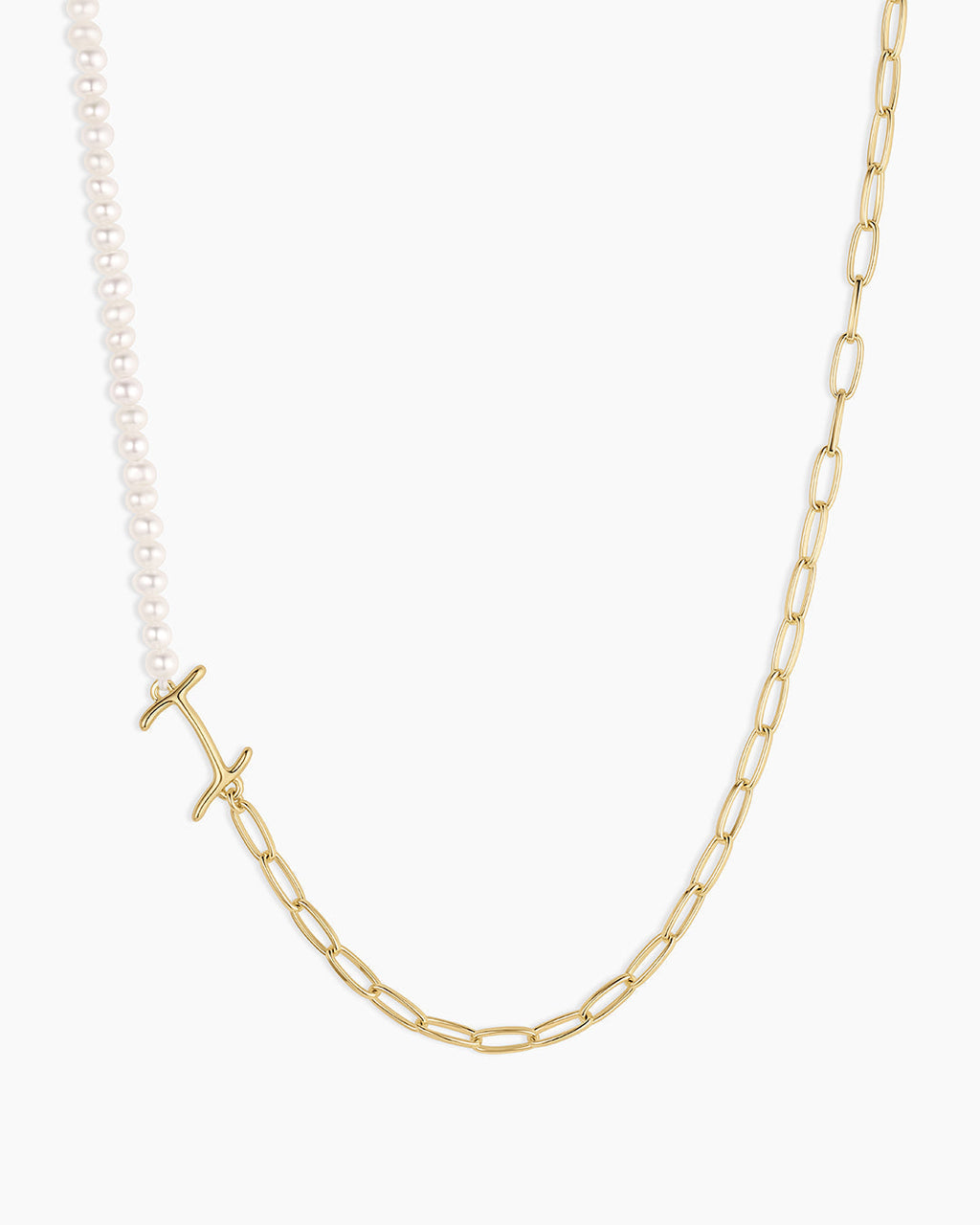 Lou Pearl Alphabet Necklace || option::18K Gold Plated, I