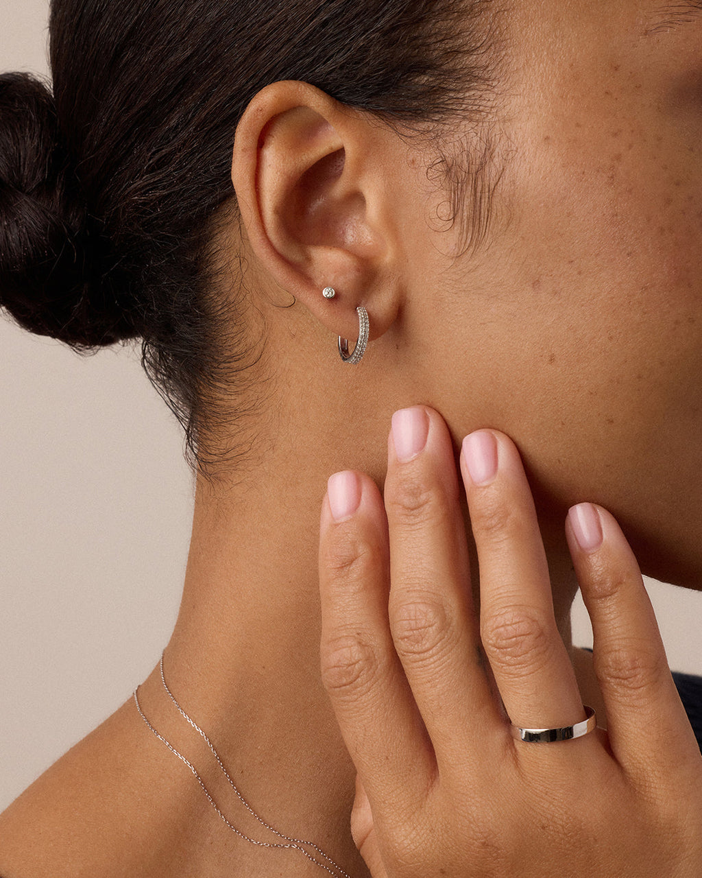 Classic Diamond Flat Back Single Stud || option::14K Solid White Gold
