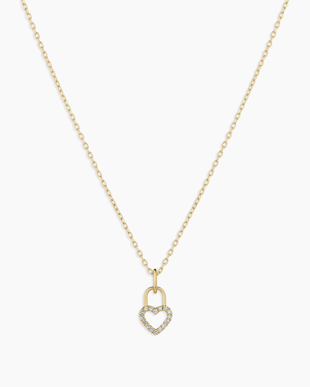 Diamond Heart Padlock Charm Necklace || option::14K Solid Gold