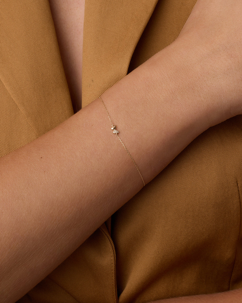 Diamond Bond Butterfly Bracelet || option::14K Solid Gold, Set