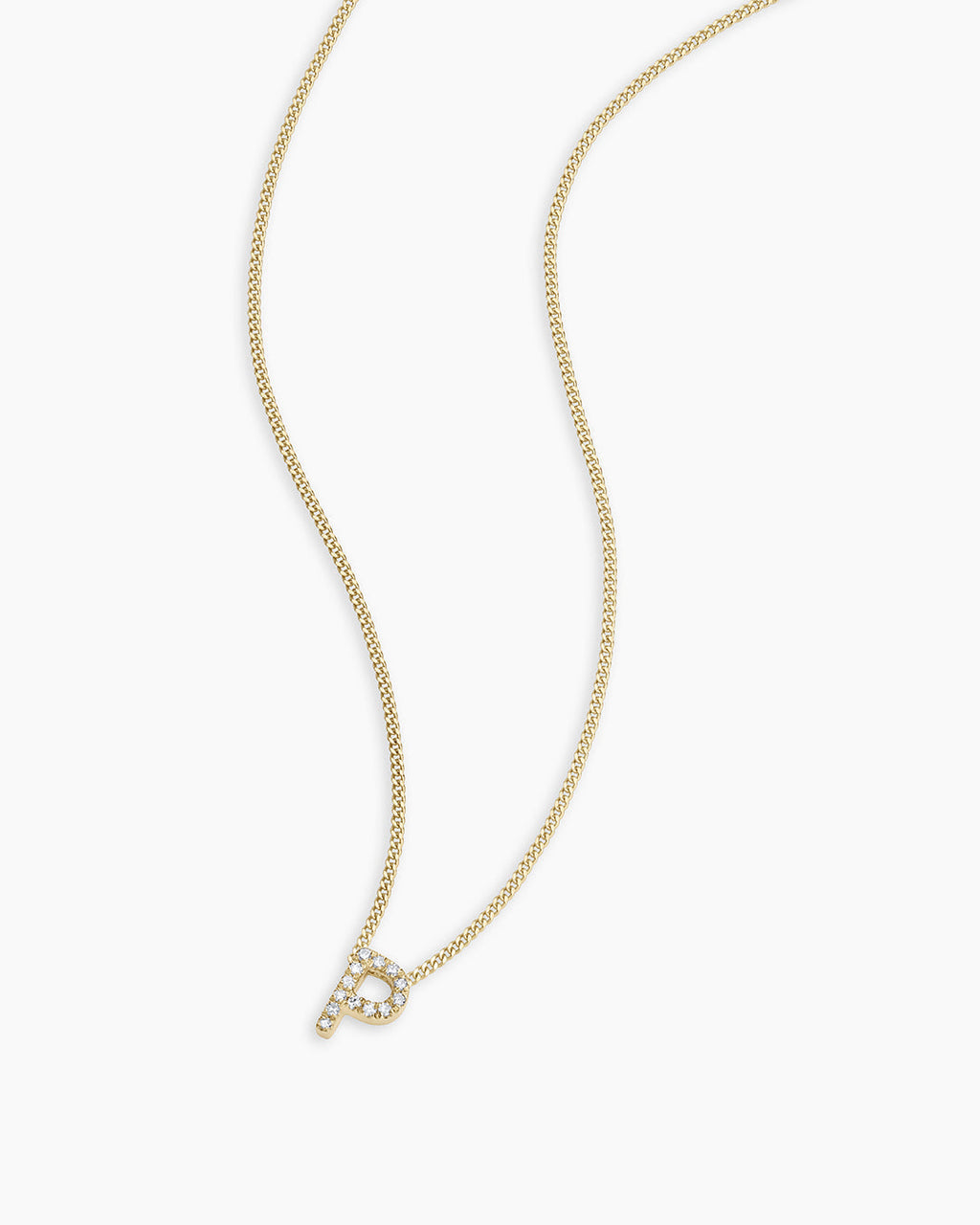 Diamond Alphabet Necklace || option::14K Solid Gold, P