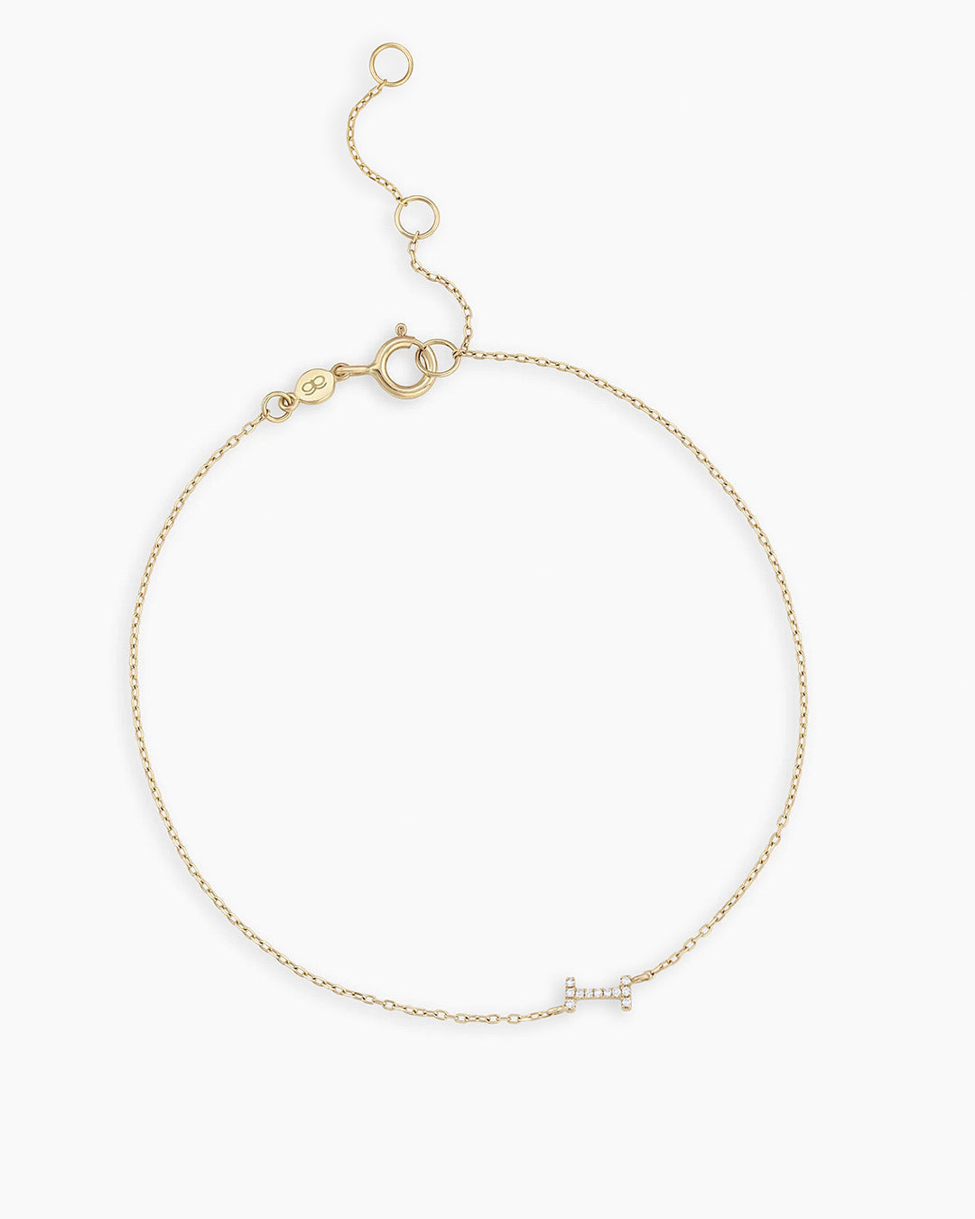 Diamond Pavé Alphabet Bracelet #I || option::14K Solid Gold, I