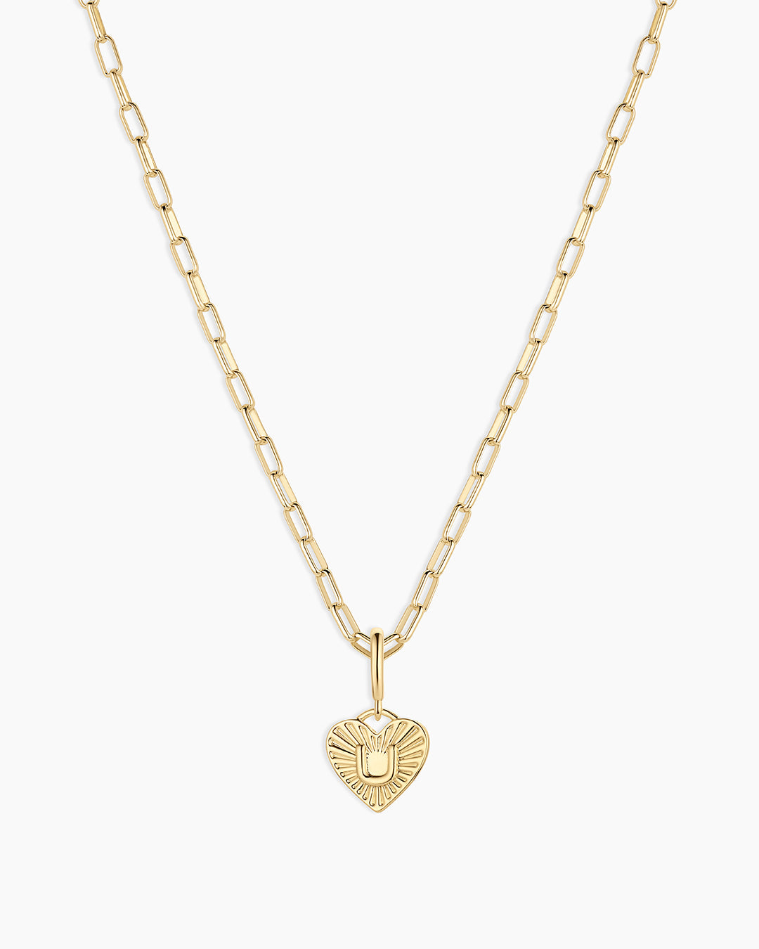 Vintage Heart Alphabet Charm Necklace -  U || option::18K Gold Plated, U