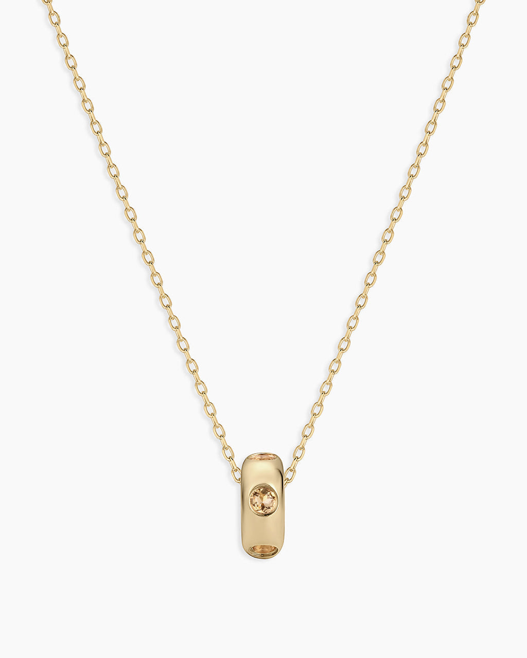 14K Gold Birthstone Halo Charm Necklace || option::14K Solid Gold, Citrine - November