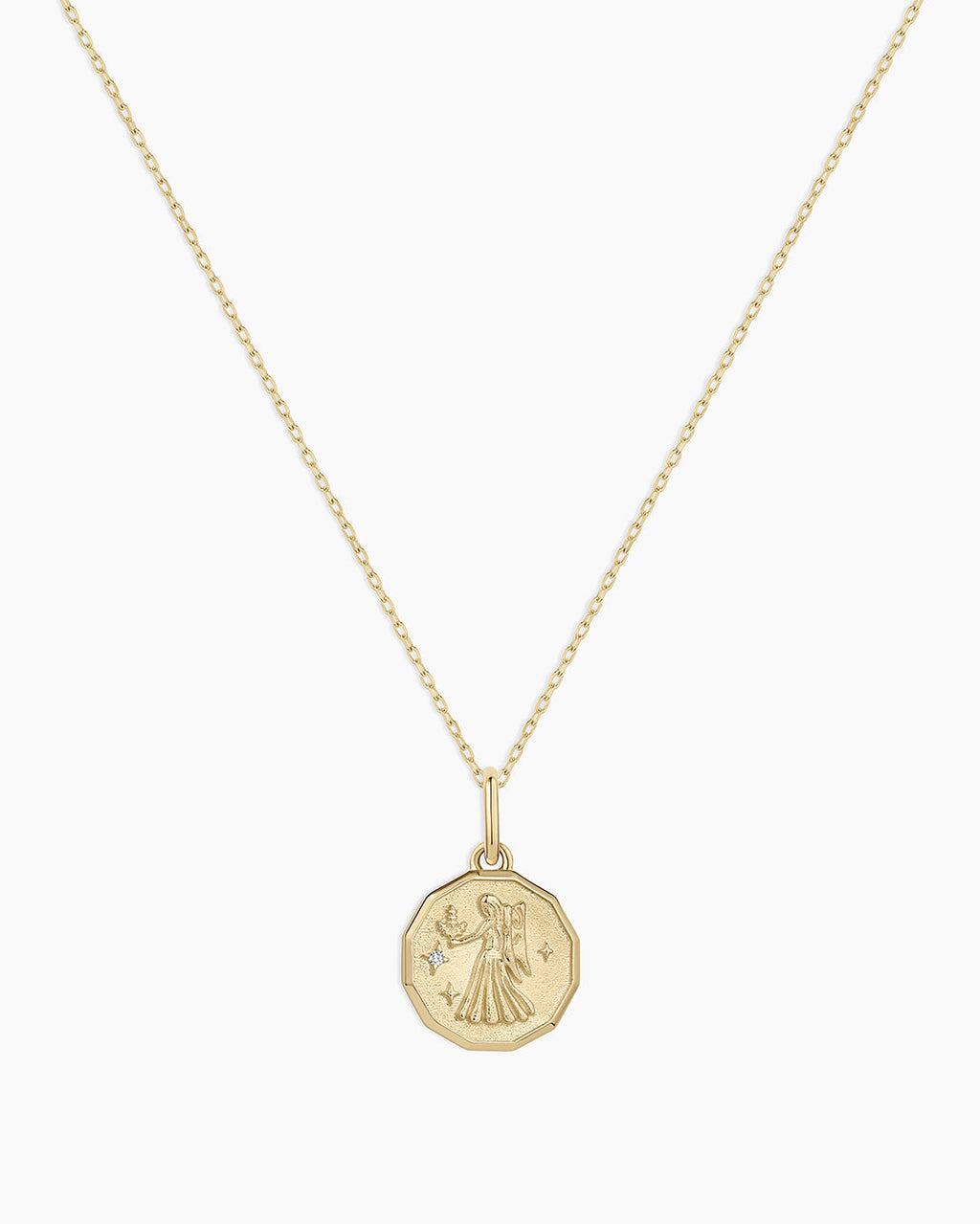 Diamond Zodiac Coin Charm Necklace || option::14K Solid Gold, Virgo