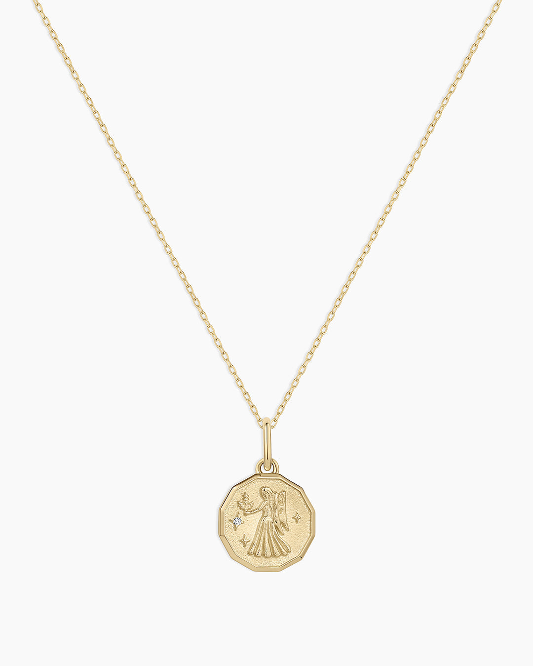 Diamond Zodiac Coin Charm Necklace || option::14K Solid Gold, Virgo