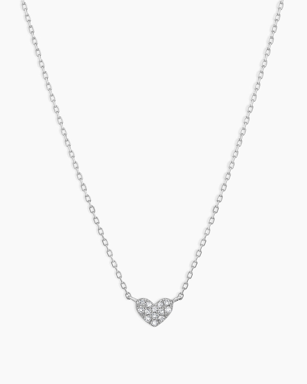 Diamond Pave Heart Charm Necklace || option::14K Solid White Gold