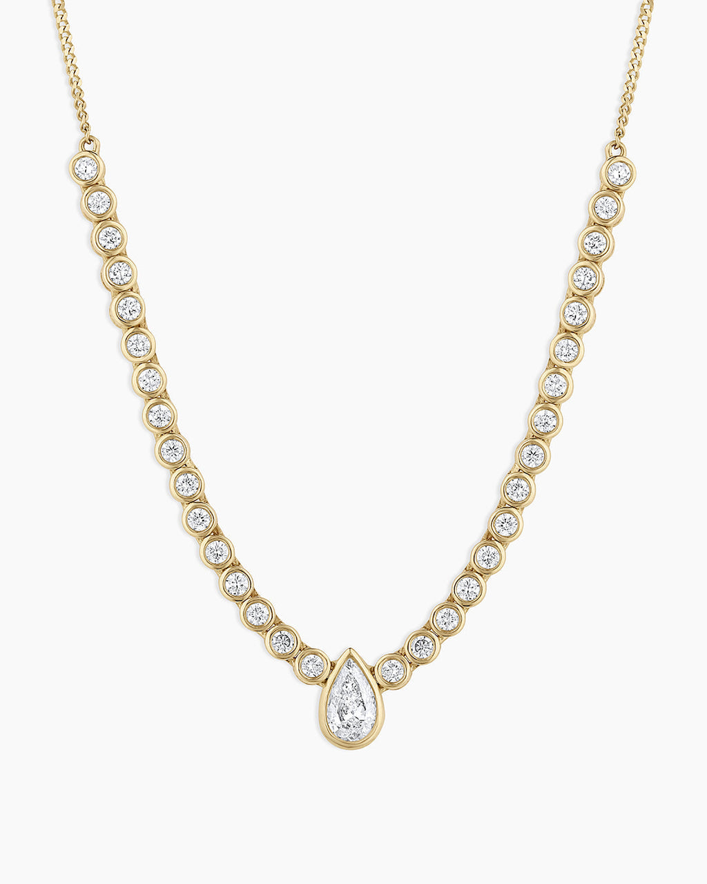 Lab Grown Diamond Pear Charm Row Necklace || option::14K Solid Gold