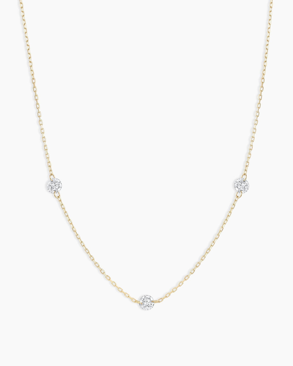 Floating Diamond Stationary Trio Necklace || option::18K Solid Gold