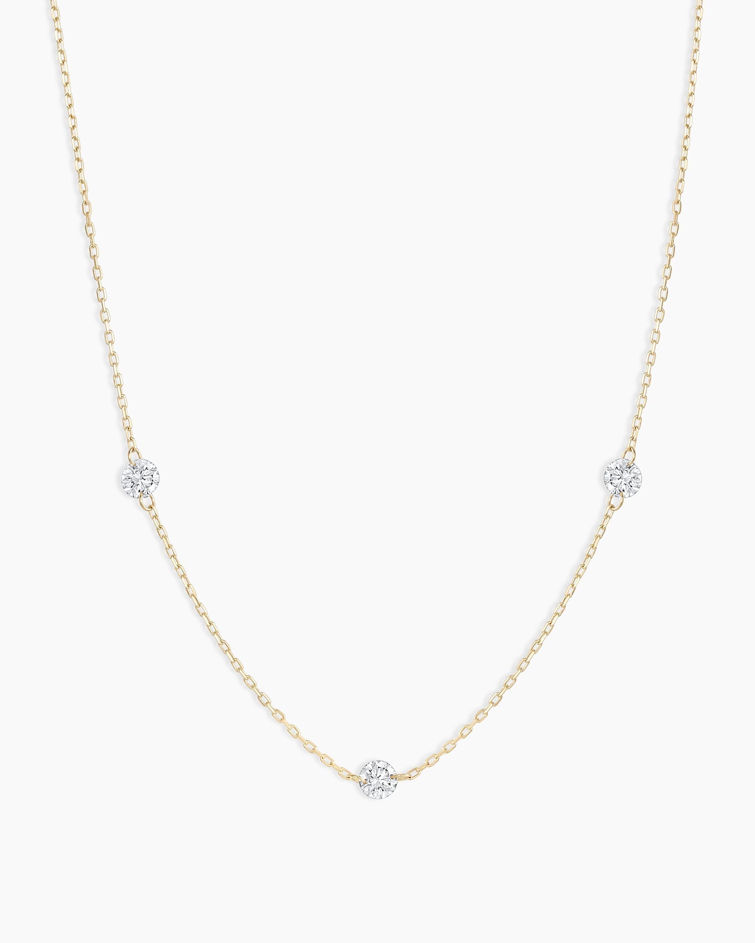 Floating Diamond Stationary Trio Necklace || option::18K Solid Gold