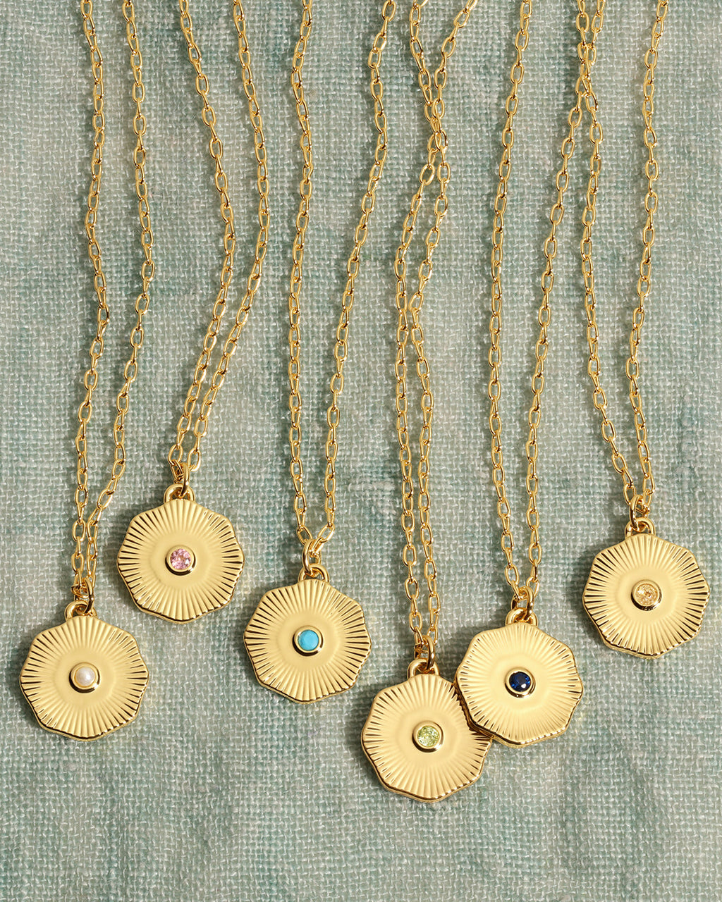 Birthstone Coin Necklace || option::18K Gold Plated, Peridot - August