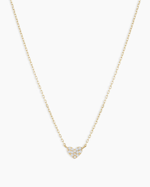 Diamond Pave Heart Charm Necklace || option::14K Solid Gold