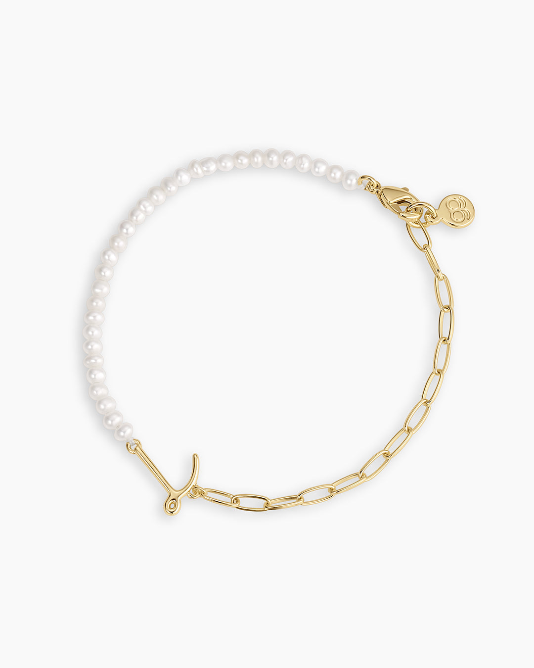 Lou Pearl Alphabet Bracelet || option::18K Gold Plated, L