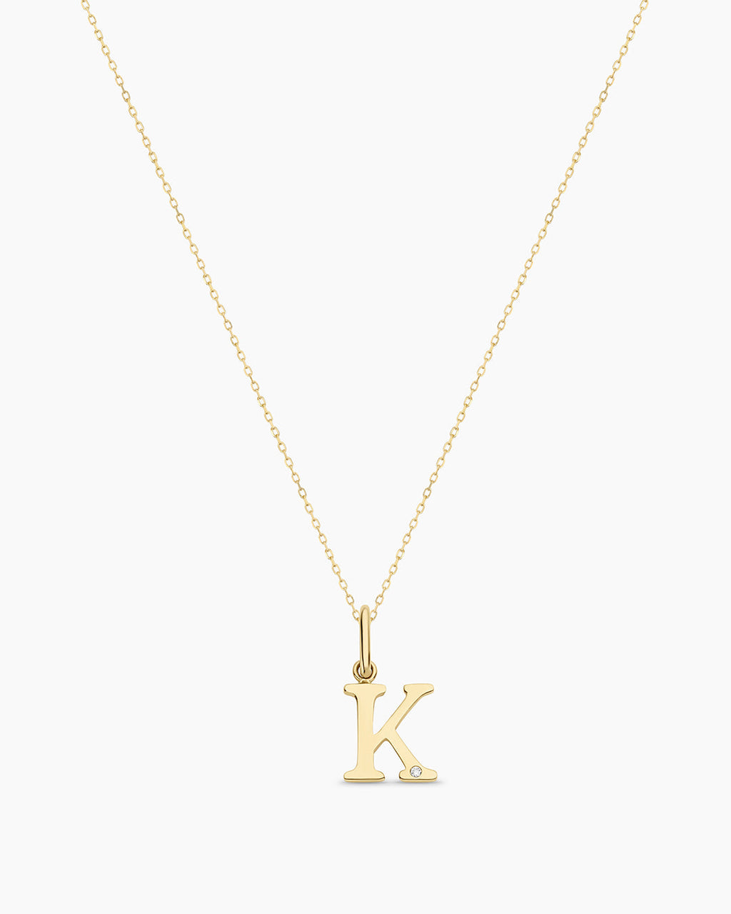 Diamond Vintage Alphabet Necklace || option::14K Solid Gold, K