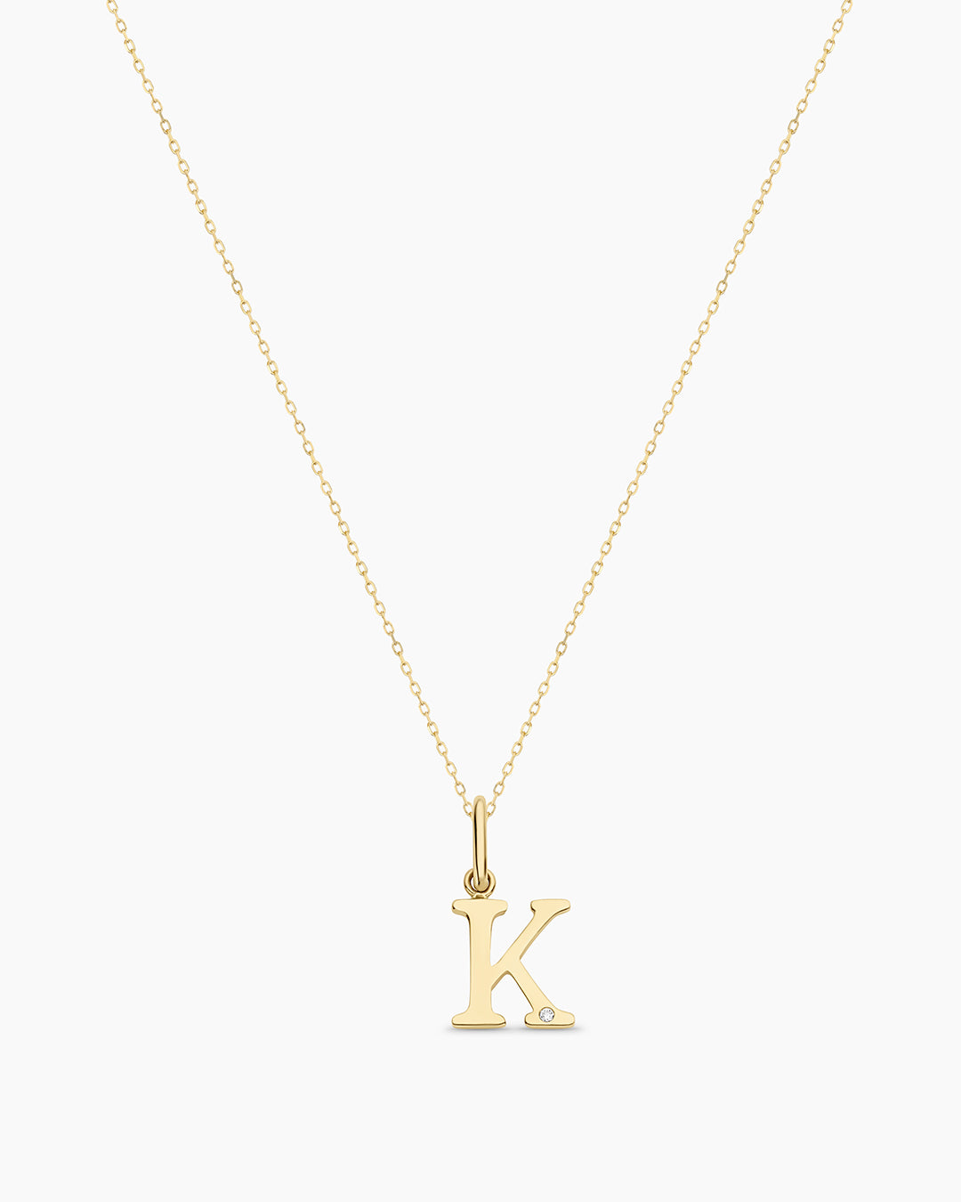 Diamond Vintage Alphabet Necklace || option::14K Solid Gold, K
