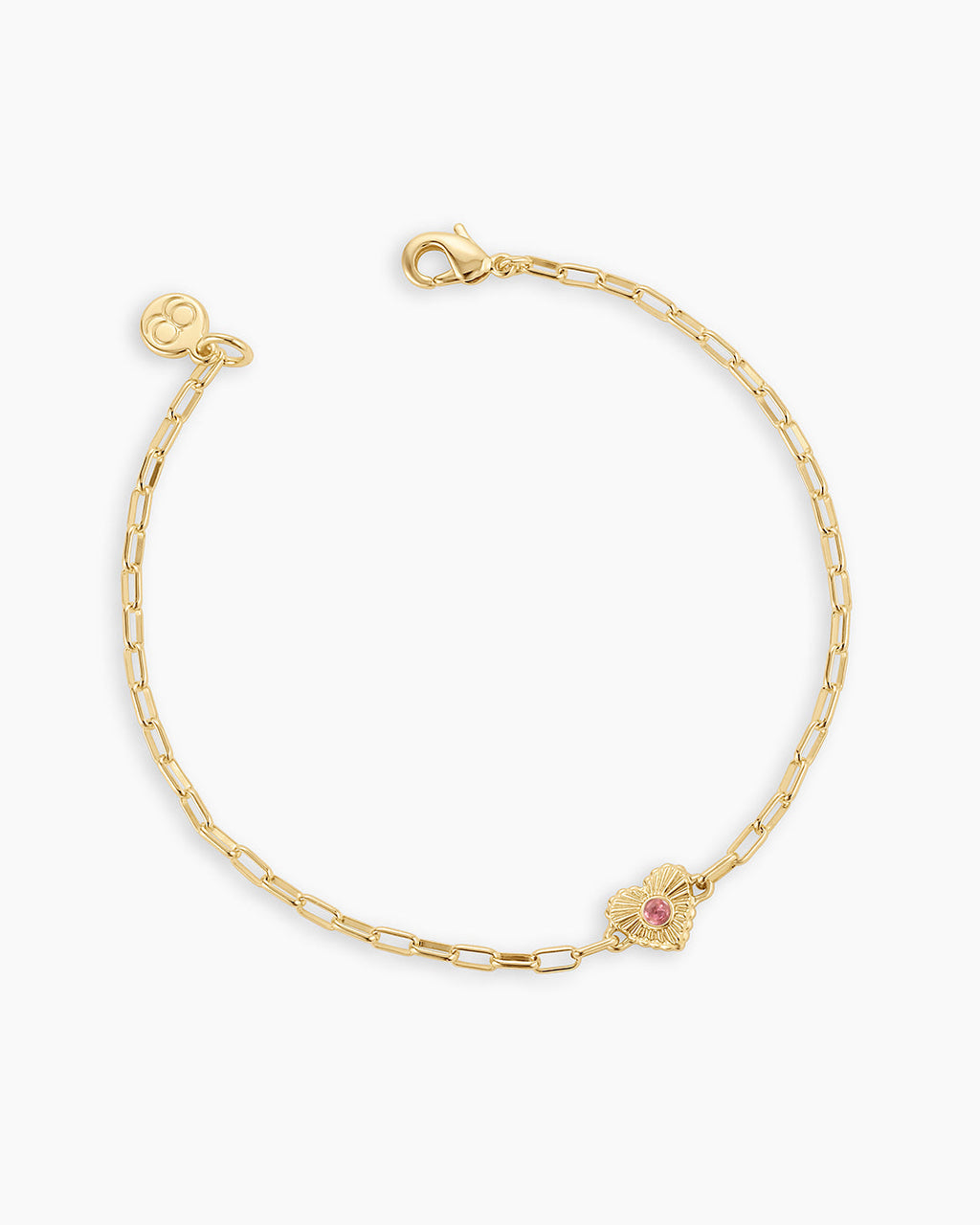 Birthstone Heart Bracelet || option::18K Gold Plated, Pink Tourmaline - October