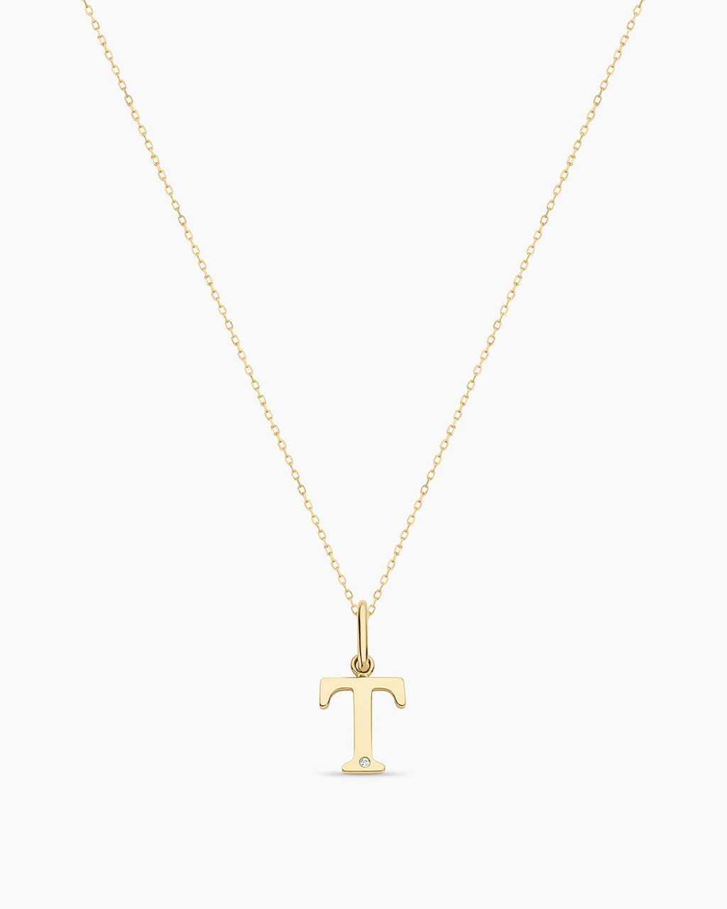 Diamond Vintage Alphabet Necklace || option::14K Solid Gold, T