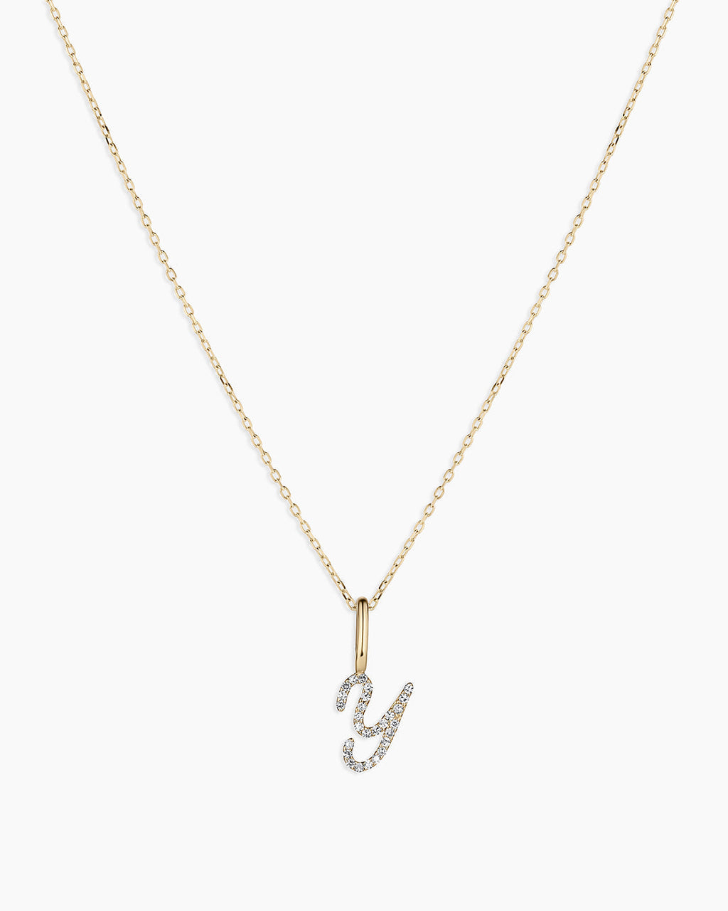 Diamond Script Alphabet Charm Necklace || option::14K Solid Gold, Y