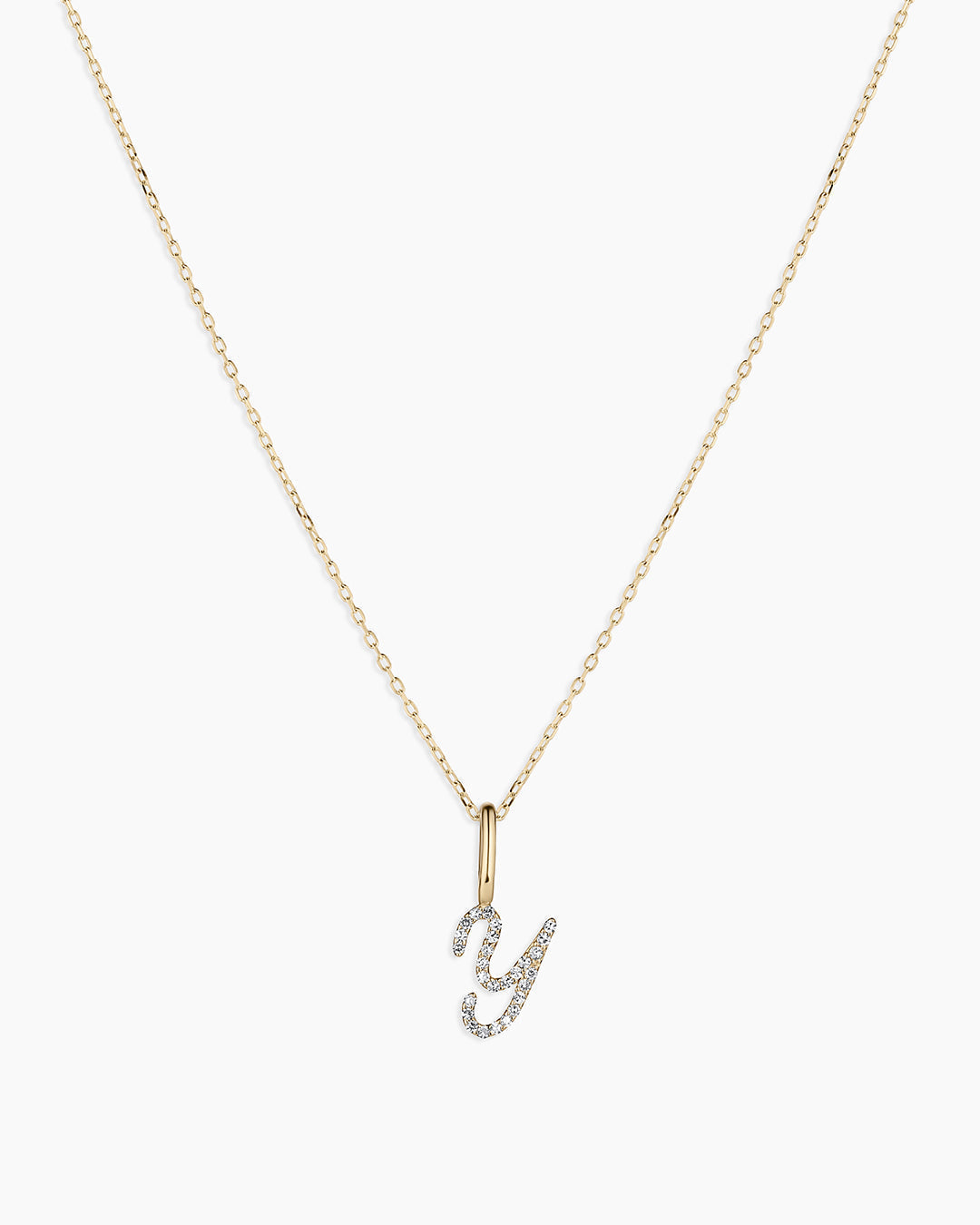 Diamond Script Alphabet Charm Necklace || option::14K Solid Gold, Y