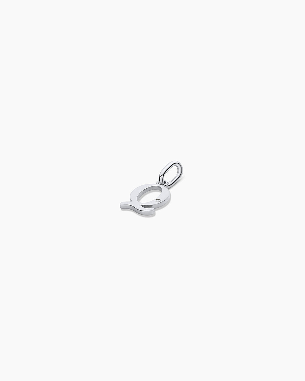 Diamond Vintage Alphabet Charm || option::14K Solid White Gold, Q