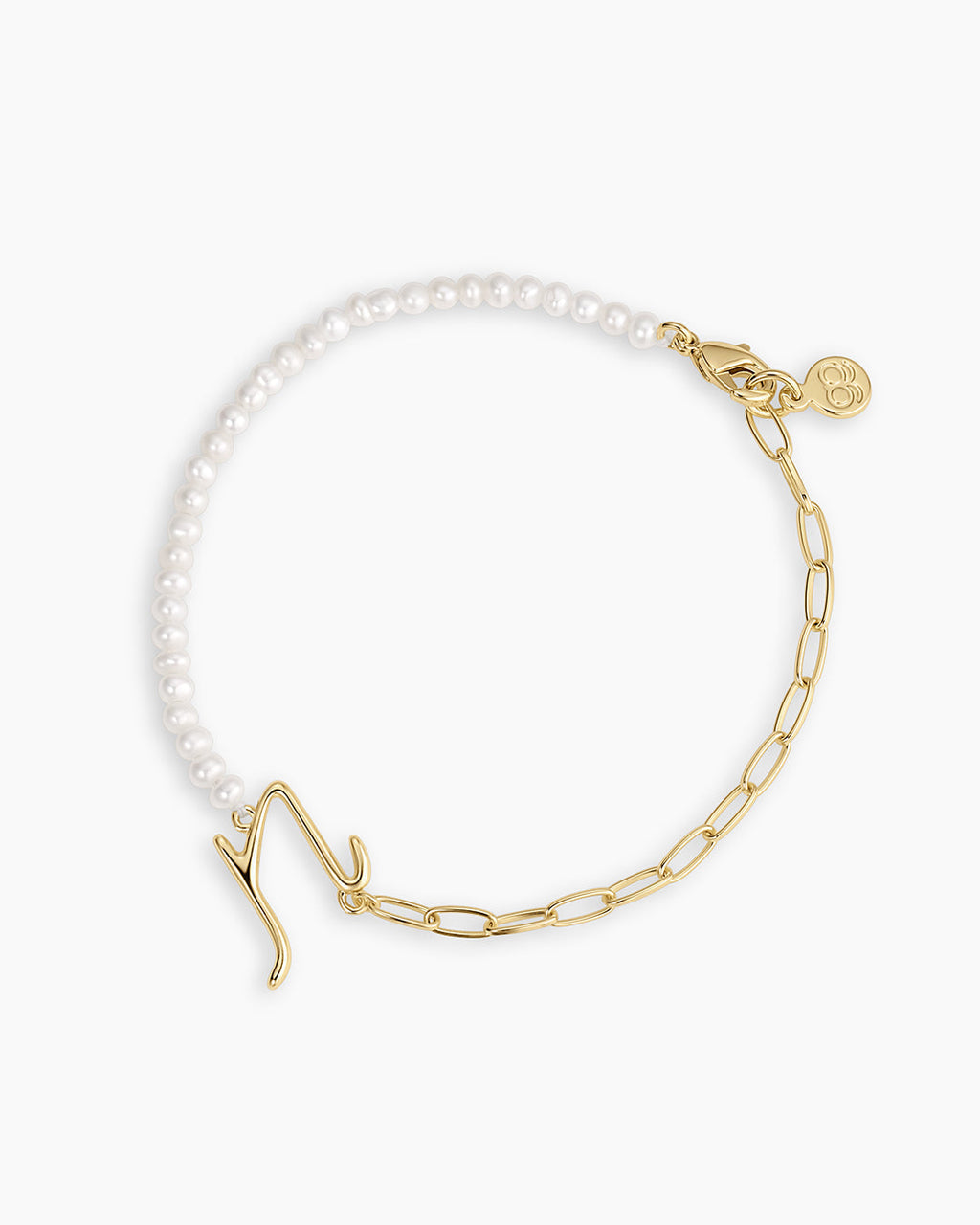 Lou Pearl Alphabet Bracelet || option::18K Gold Plated, N