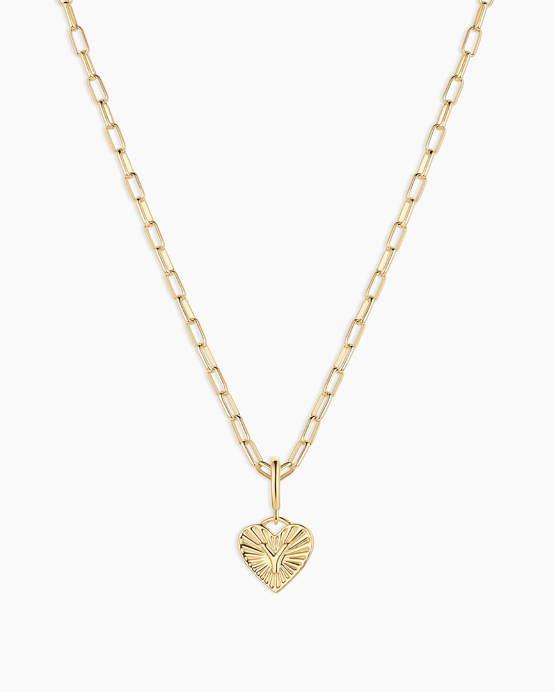 Vintage Heart Alphabet Charm Necklace -  Y || option::18K Gold Plated, Y