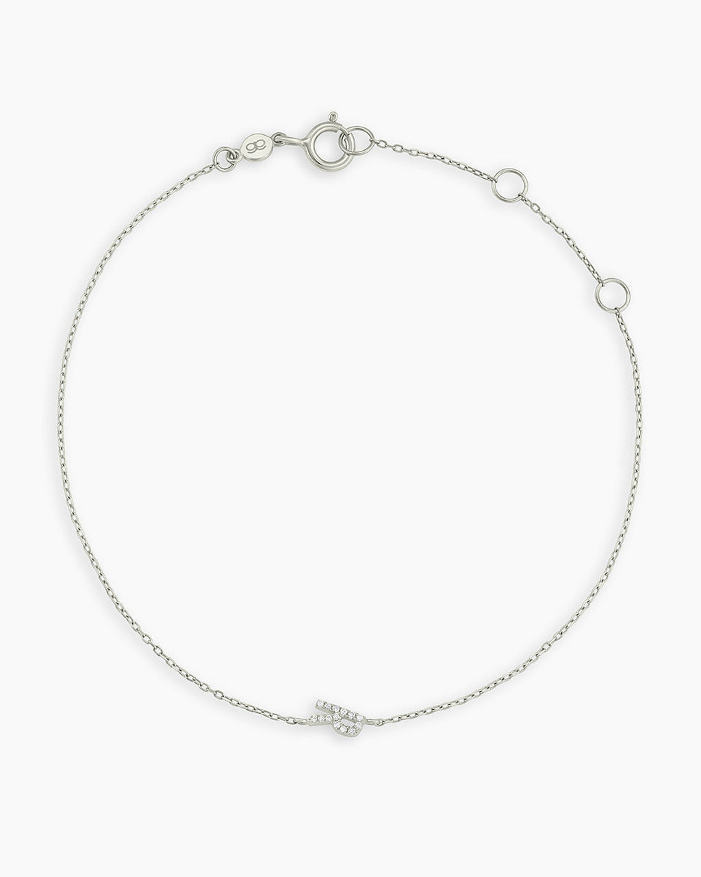 Diamond Pavé Alphabet Bracelet #R || option::14K Solid White Gold, R