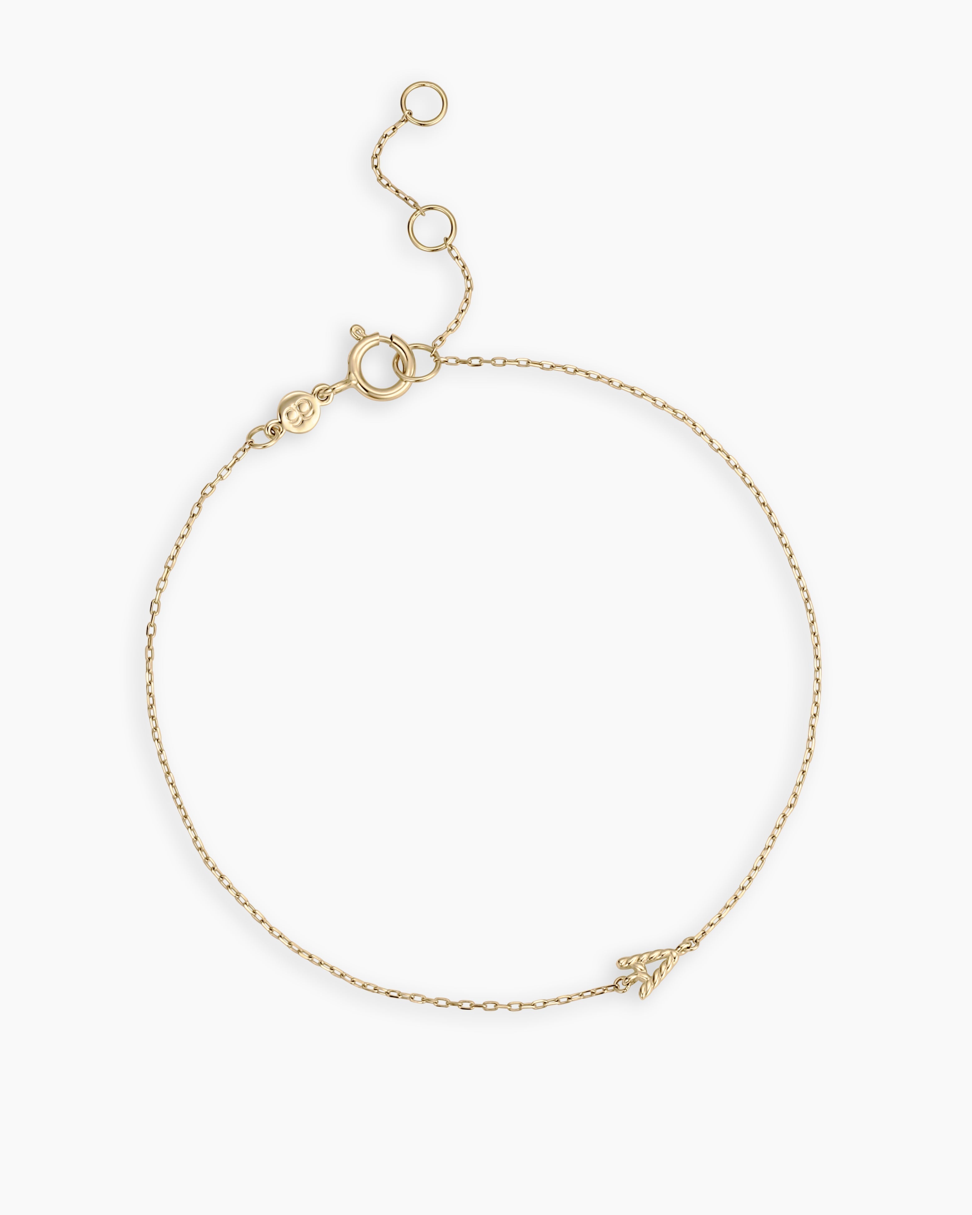 14k Gold Crew Alphabet Bracelet || option::14K Solid Gold, A