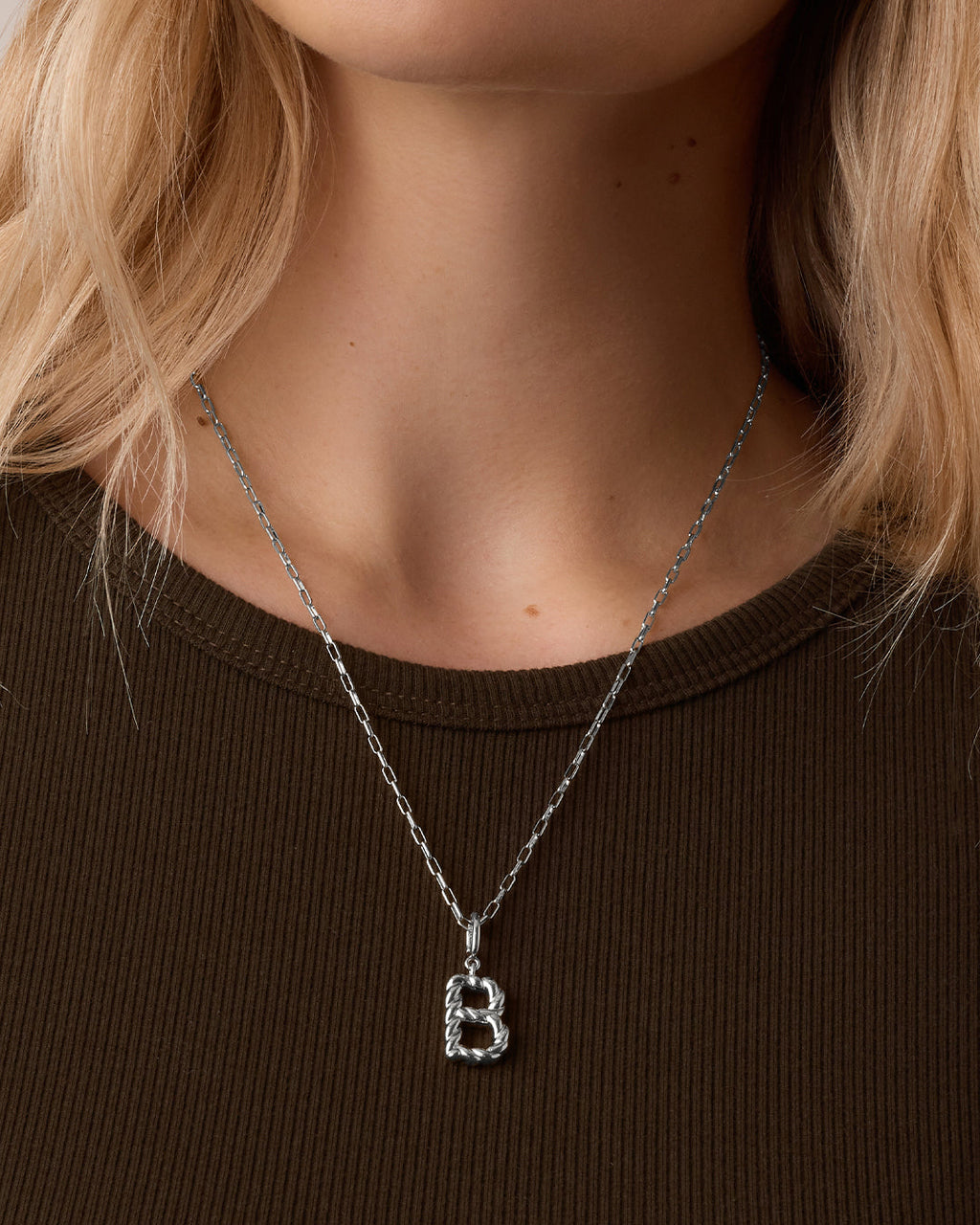 Crew Alphabet Statement Charm Necklace || option::Silver Plated, B