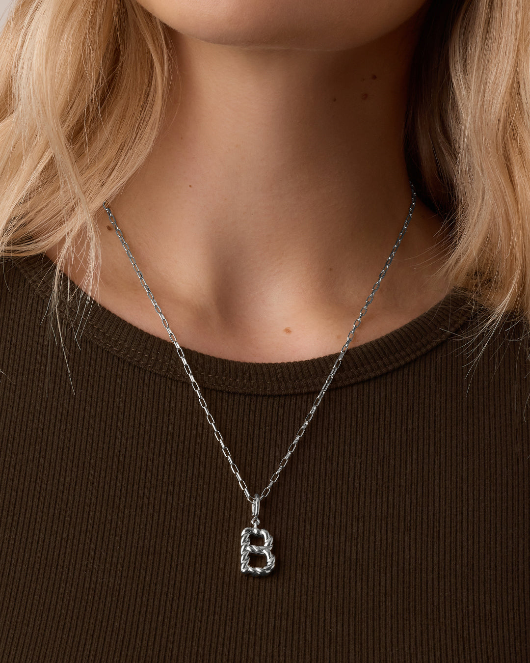 Crew Alphabet Statement Charm Necklace || option::Silver Plated, B